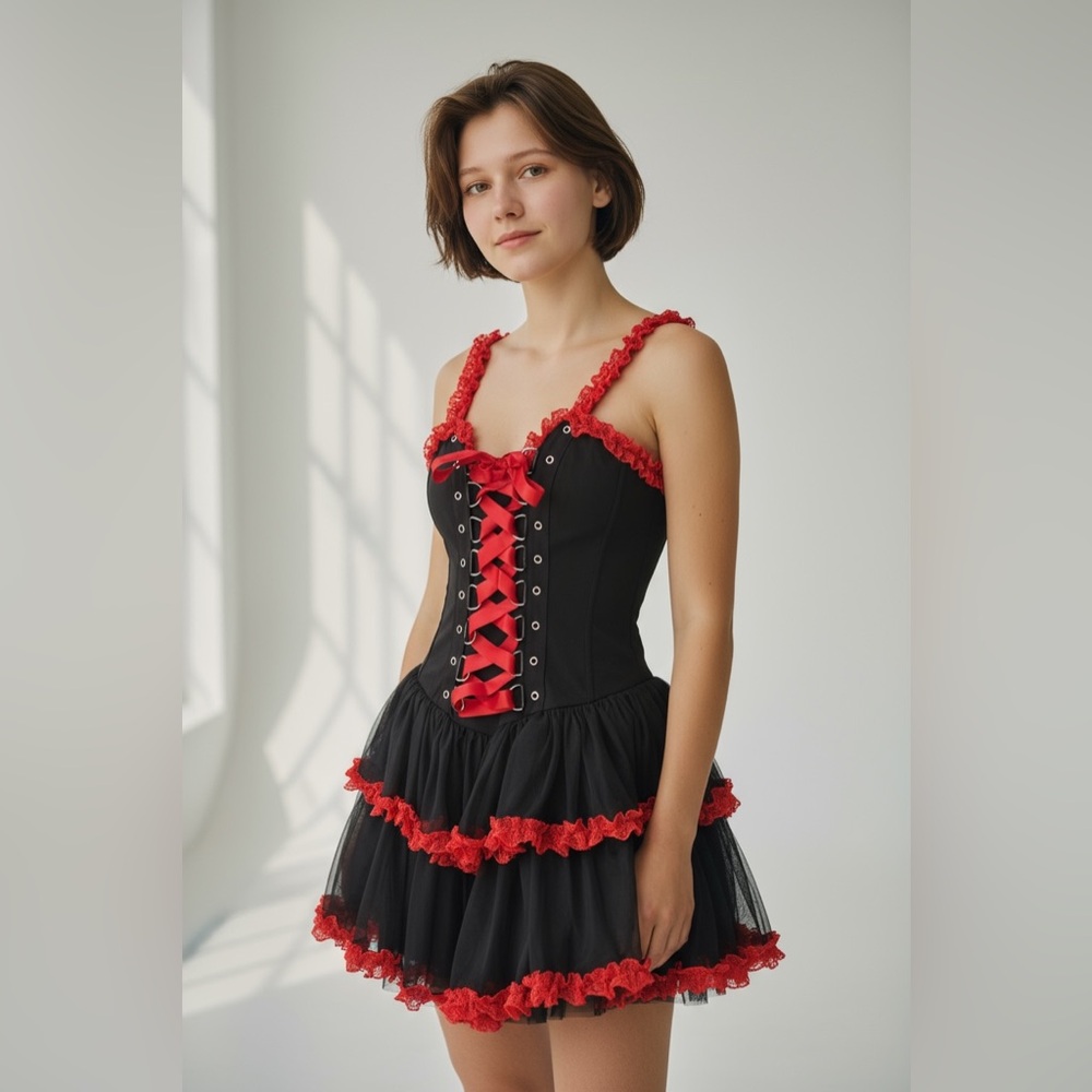 Dolls Kill Black and Red Corset Dress